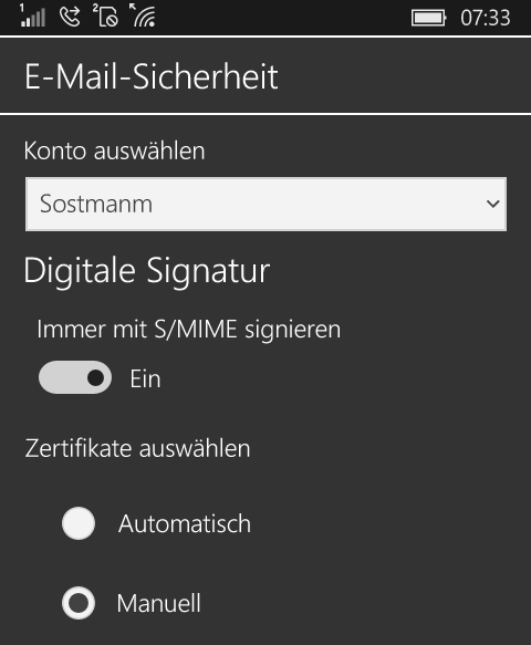 S/MIME under Windows Phone 10
