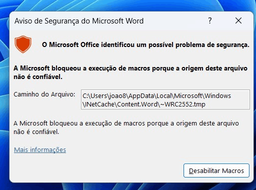 Erro ao utlizar Macro O Microsoft identificou um possivel prolema