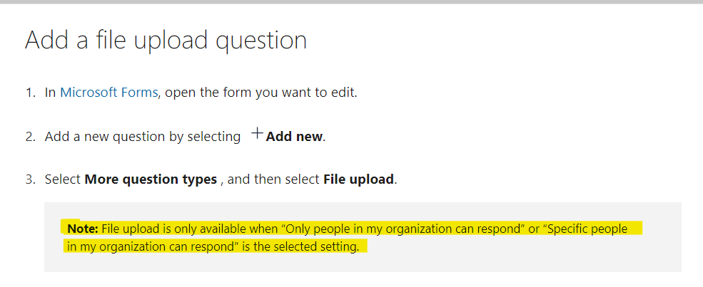 Add questions that allow for file uploads - Microsoft Support