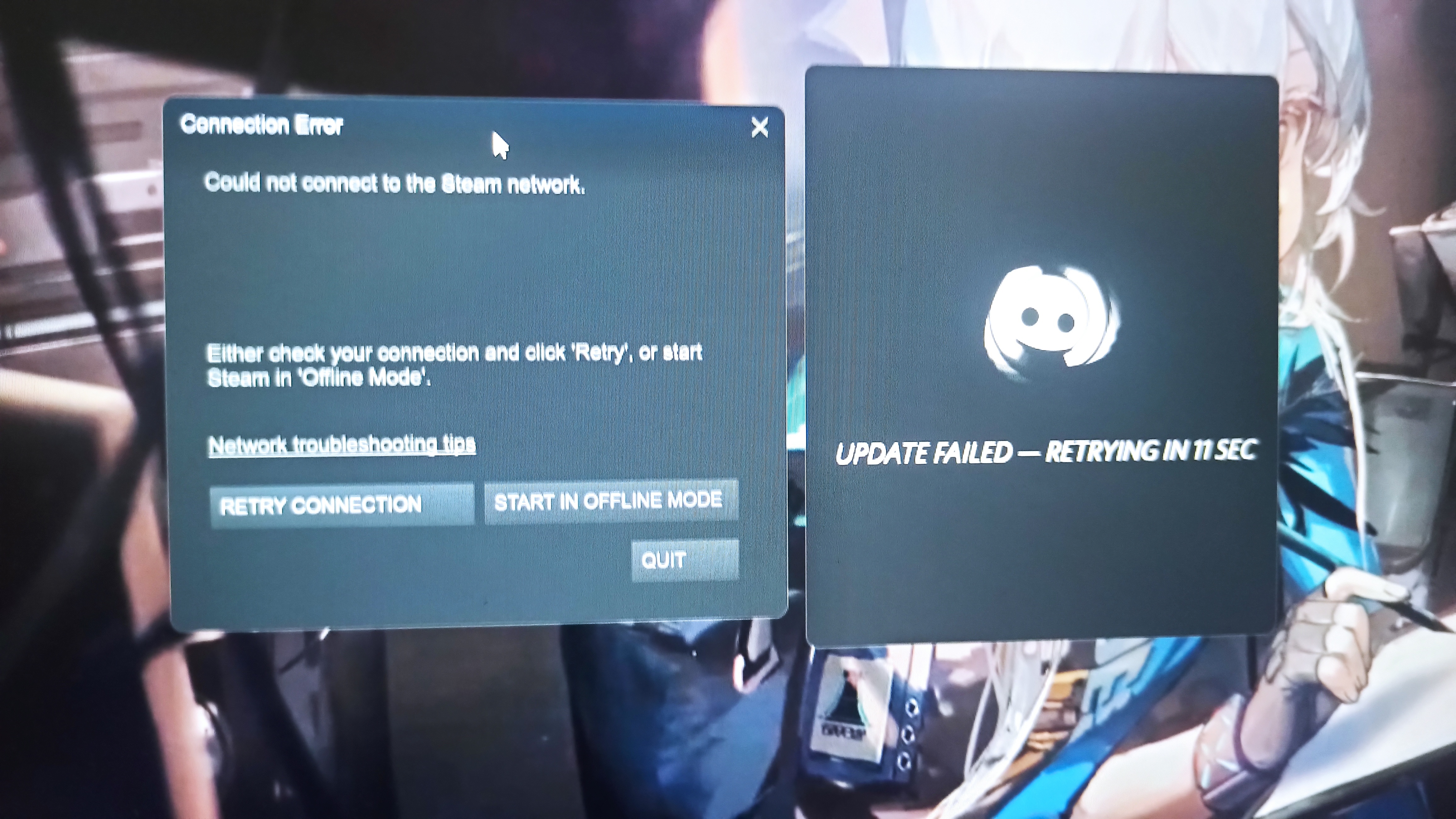 Connection issues. I got my steam link wired through a wifi beacon. i got  500 m/bit download. I get this connection icon about every minute. Even  when I'm just idle in the