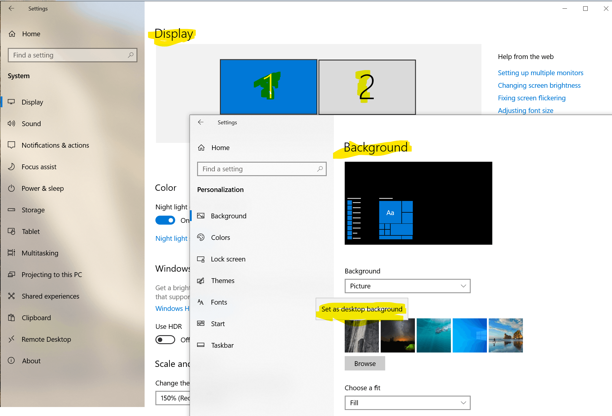 Windows 10 suddenly cannot use different backgrounds on multiple -  Microsoft Community