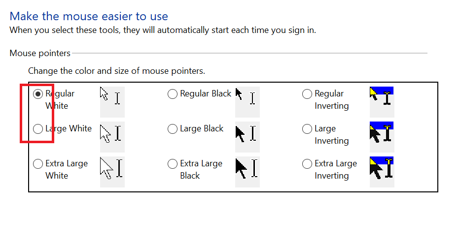 How to make the mouse pointer larger in Windows 10