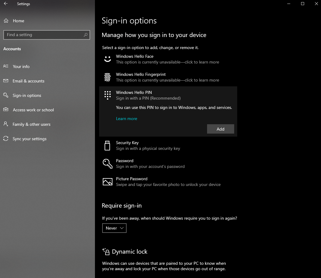 Windows 10 requires sign-in no matter what options are selected ...