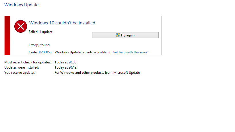 Windows 10 couldnt be installed. Error code 80200056 - Microsoft Community