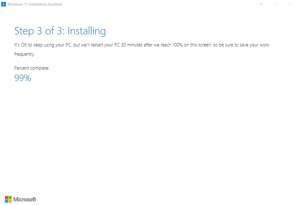 windows 11 assistant stuck