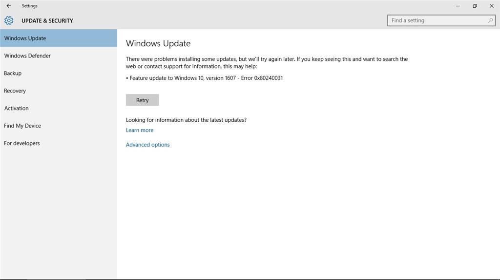 Windows 10 update failed to install 1903