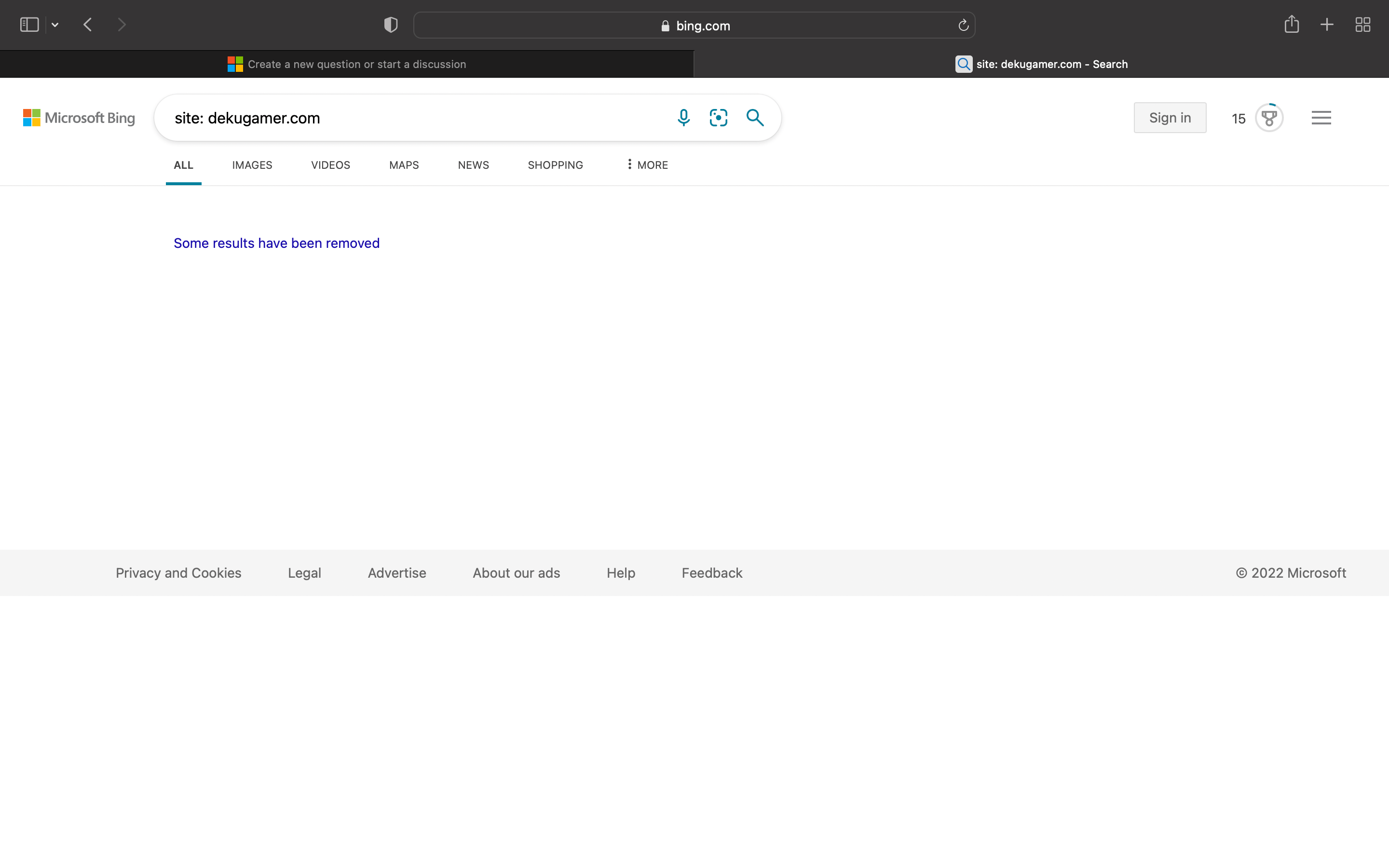 "Some Results Have Been Removed" On Bing - Microsoft Community