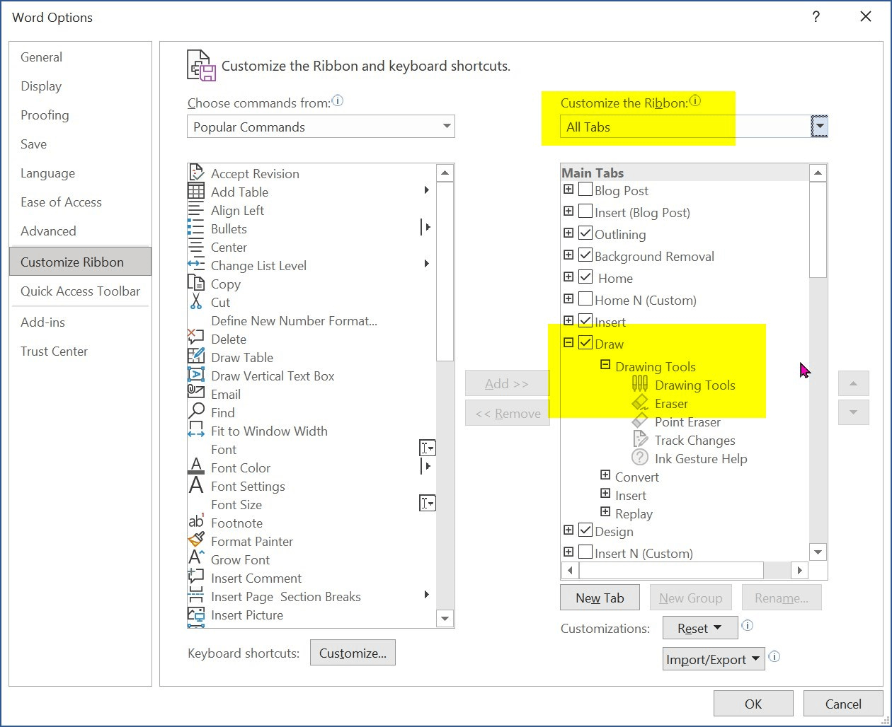 Table Eraser Option Not Available - Microsoft Community