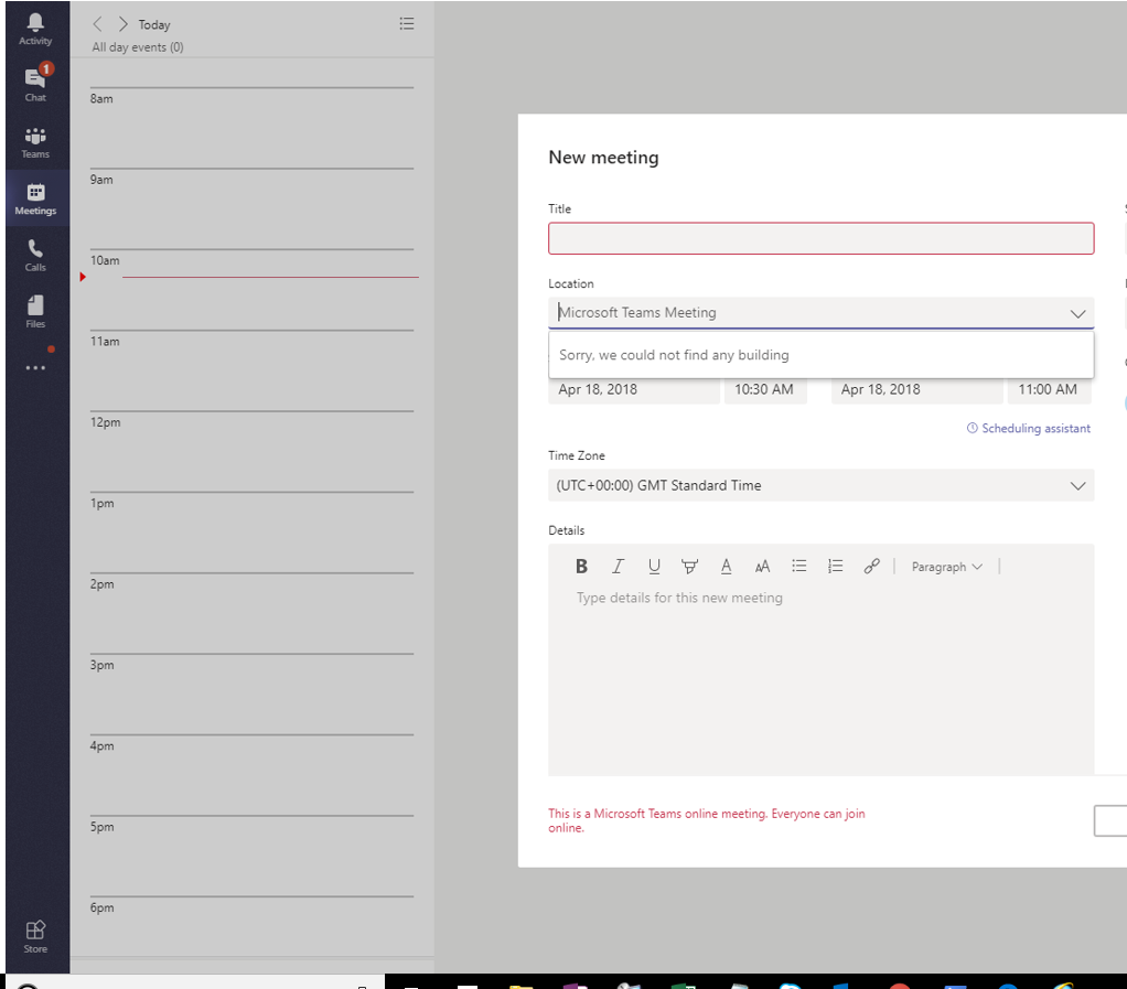 Adding Room Resource while creating a MS TEAMS meeting from MS