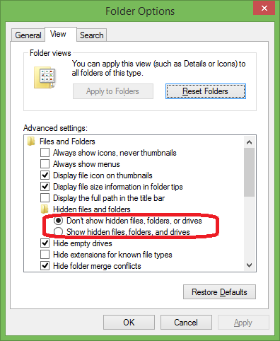 Show hidden store files windows 10