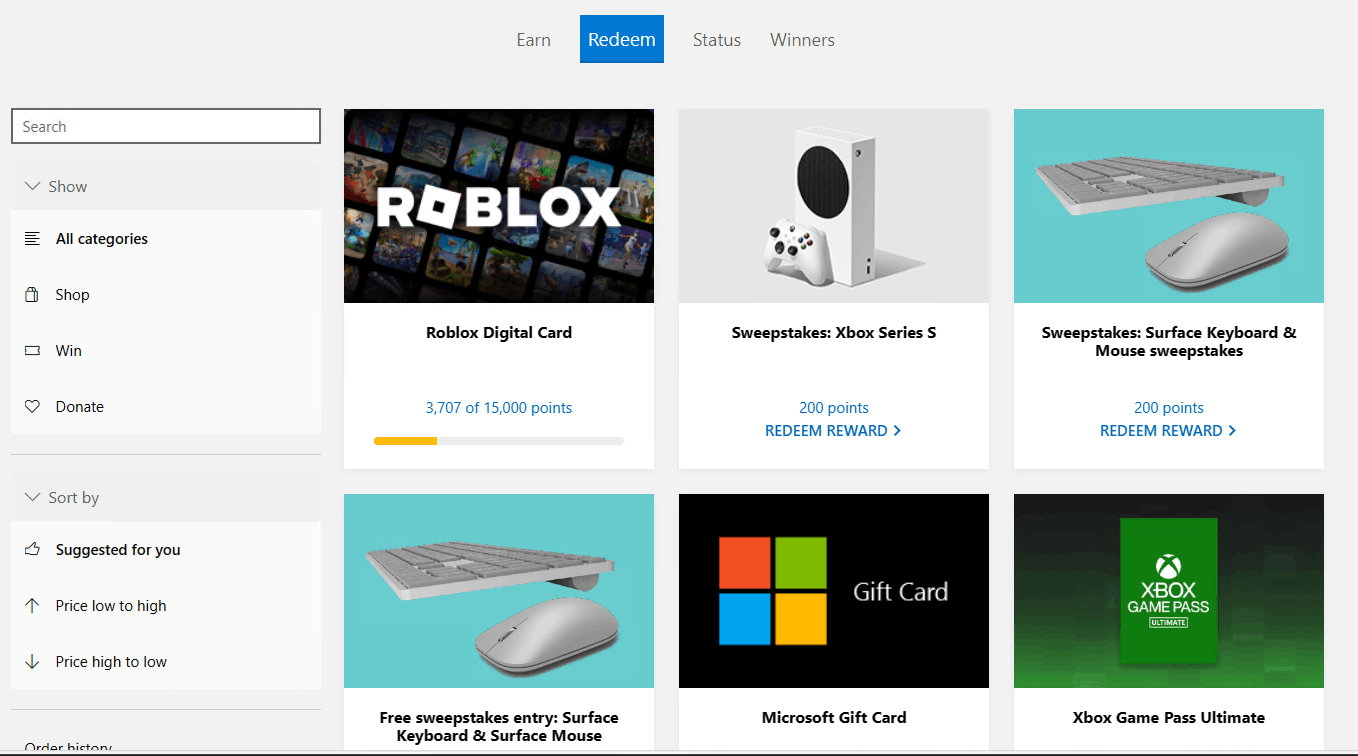 Microsoft rewards removed ROBLOX gift cards! 
