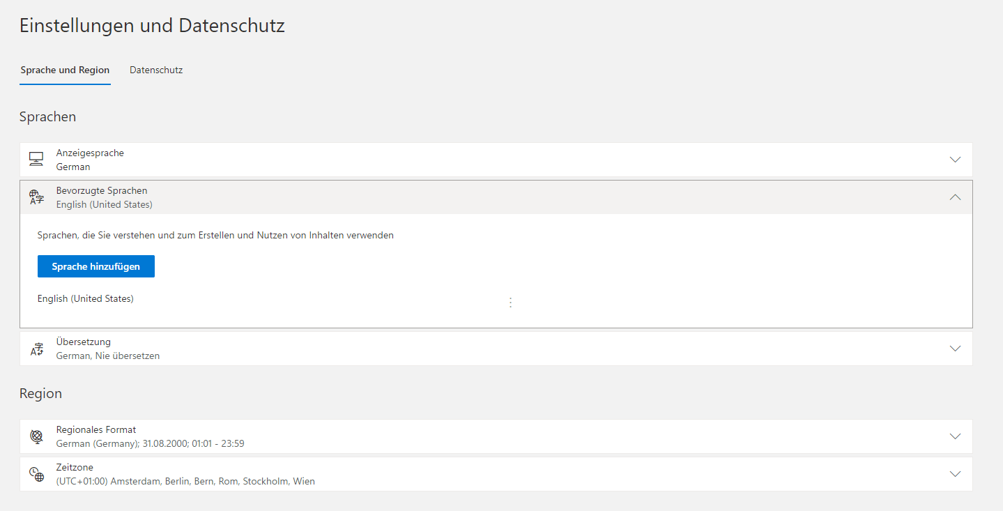 Bevorzugte Sprache wird immer wieder auf Englisch zurückgesetzt