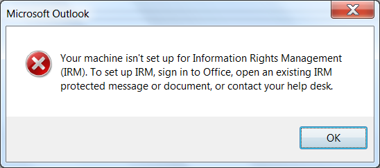 Ваш компьютер не настроен для управления правами на доступ к данным irm outlook