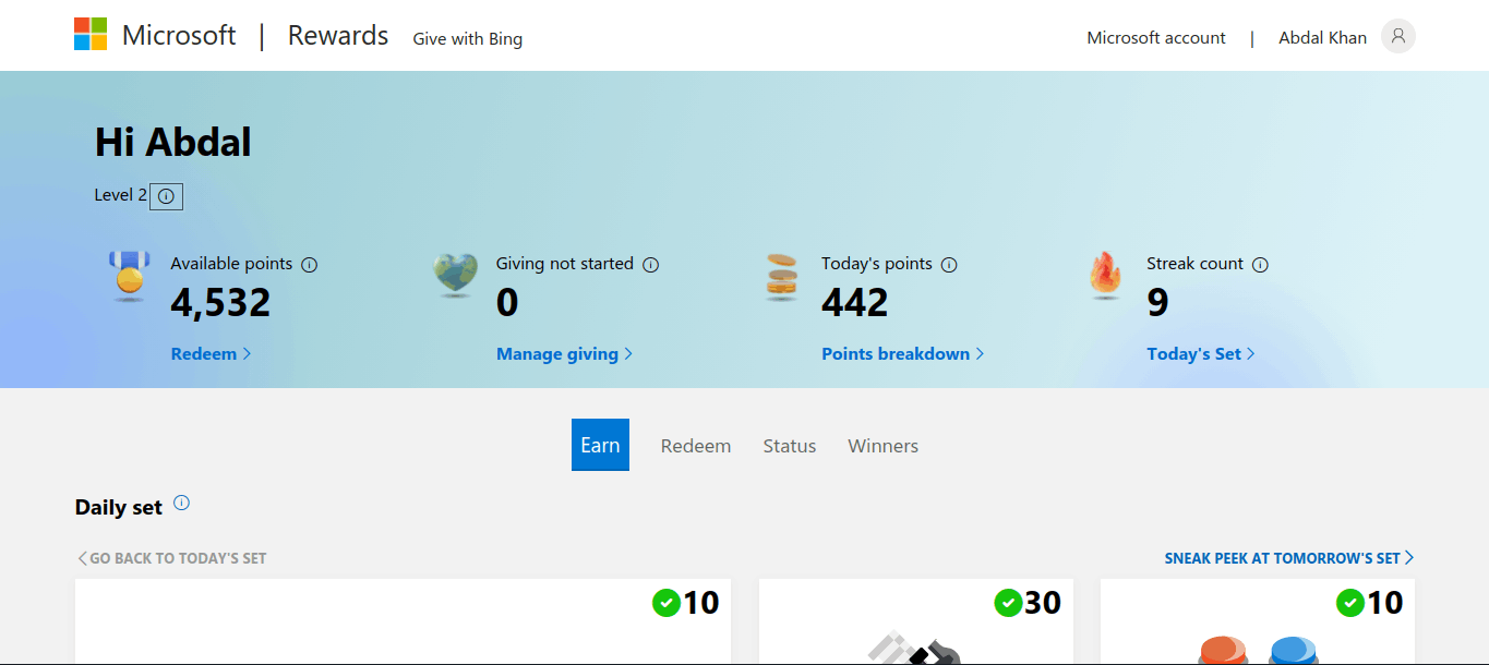 Como ganhar pontos no Microsoft Rewards