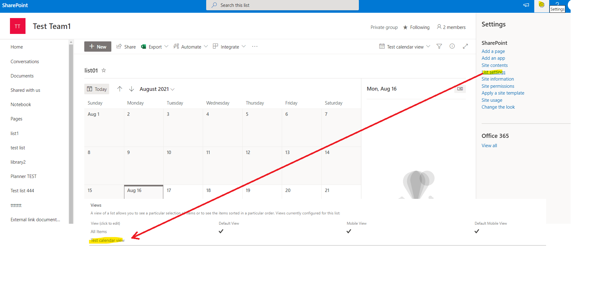 Delete a view in Lists not working (calendar view only) Microsoft