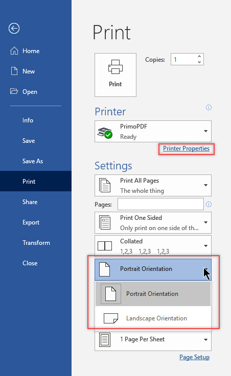 printing landscape instead of portrait after last Windows 10 update ...