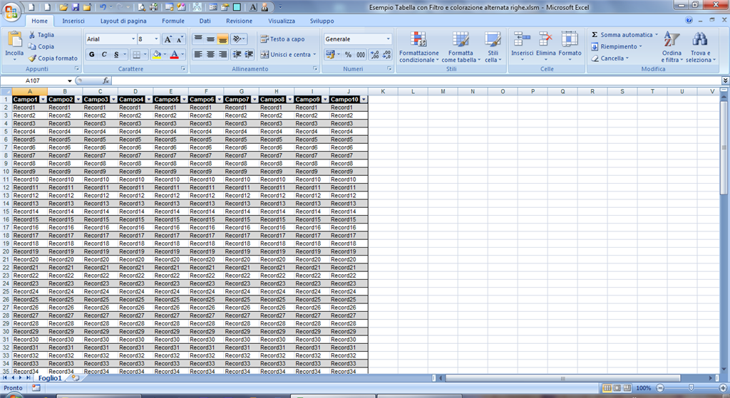 Tabella Colore Righe Alternate E Filtri Microsoft Community