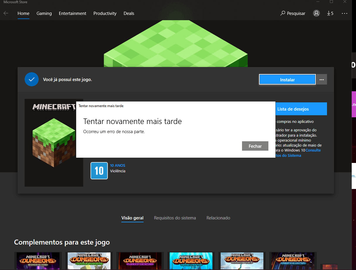 Não é possível instalar o novo Launcher do Minecraft. - Microsoft