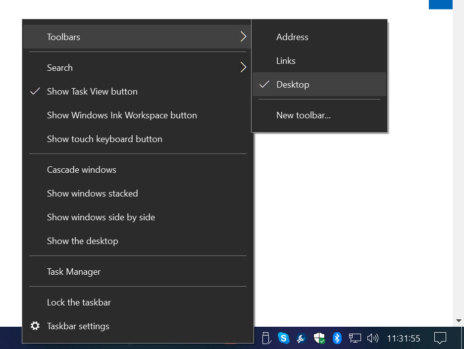 The Desktop Toolbar In The System Tray Microsoft Community