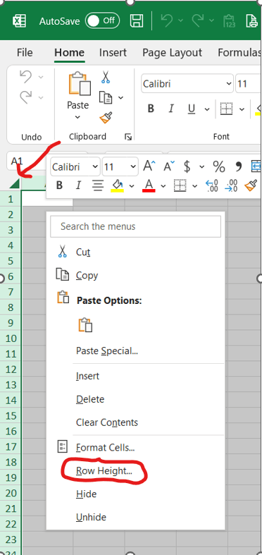 Change row heights in multiple non adjacent rows Microsoft