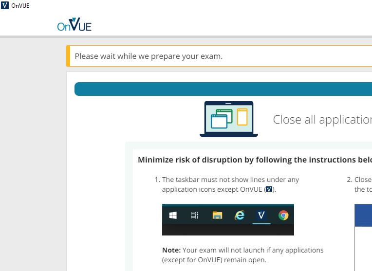 OnVue Screen Stuck At "Please Wait While We Prepare Your Exam ...