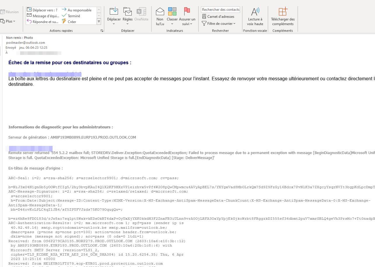 boite mail outlook pleine alors qu'elle est vide