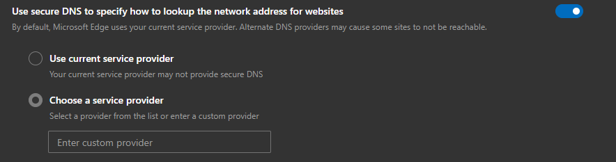 I cannot choose a Service Provider for my Alternate DNS providers 