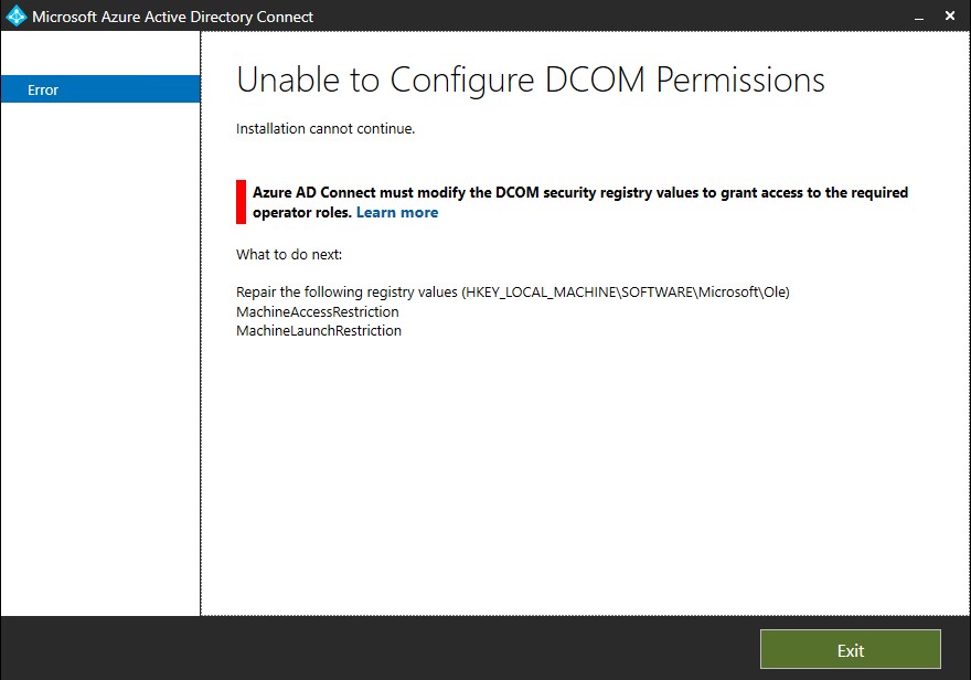 Azure Ad Connect Unable To Configure Dcom Permissions Microsoft 8696