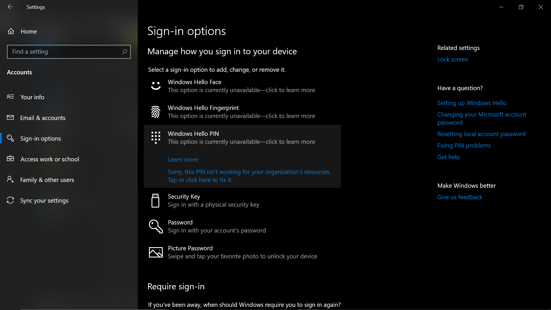 Cant Change Sign In Pin Windows 10 Microsoft Community