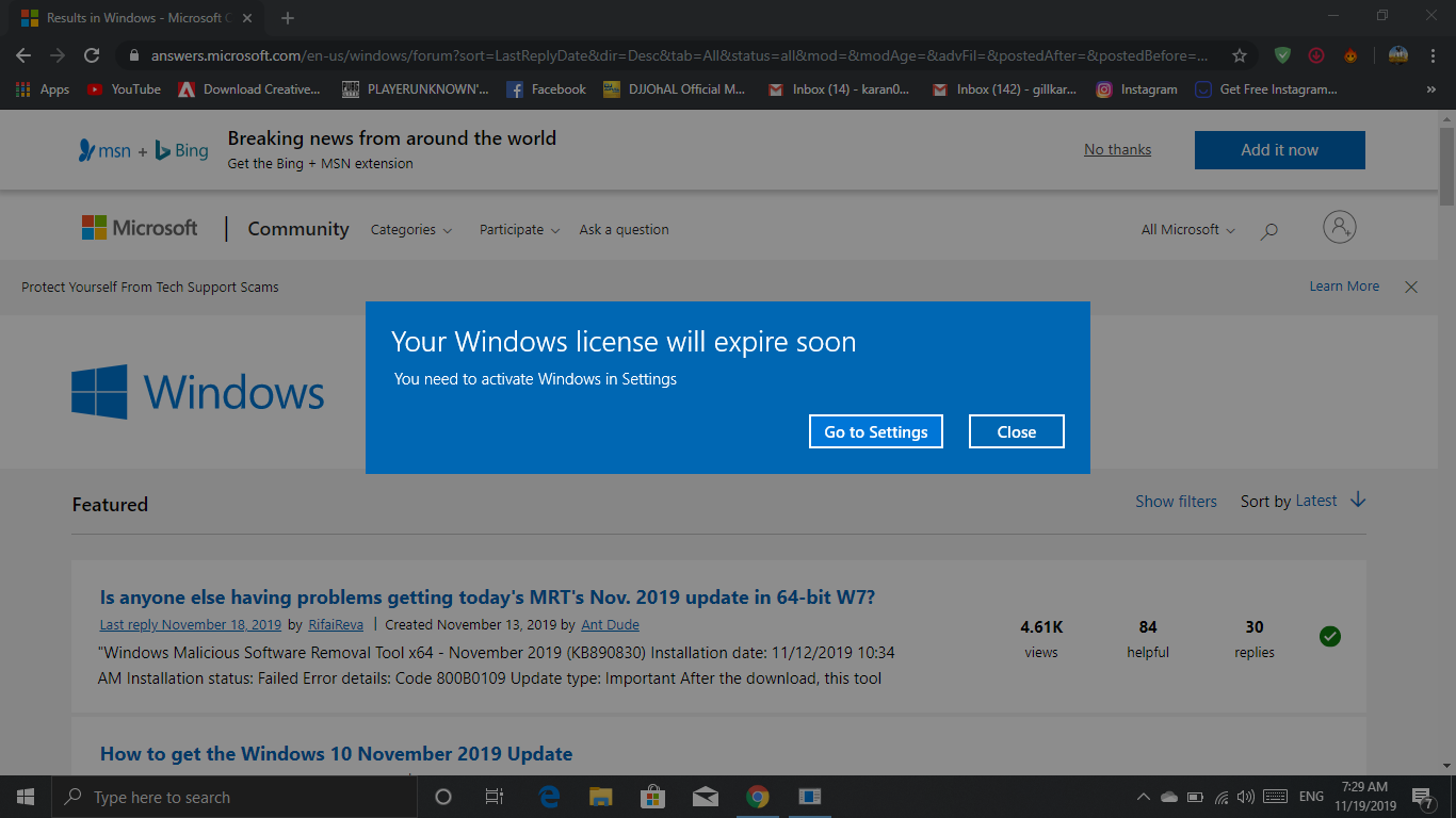 Windows 10 Your License Will Expire Soon Microsoft Community