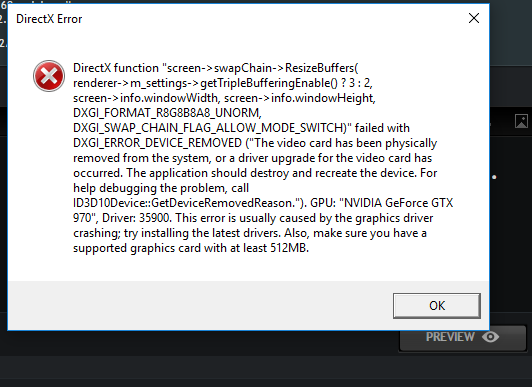 Dxgi Error Device Hung Removed Microsoft Community