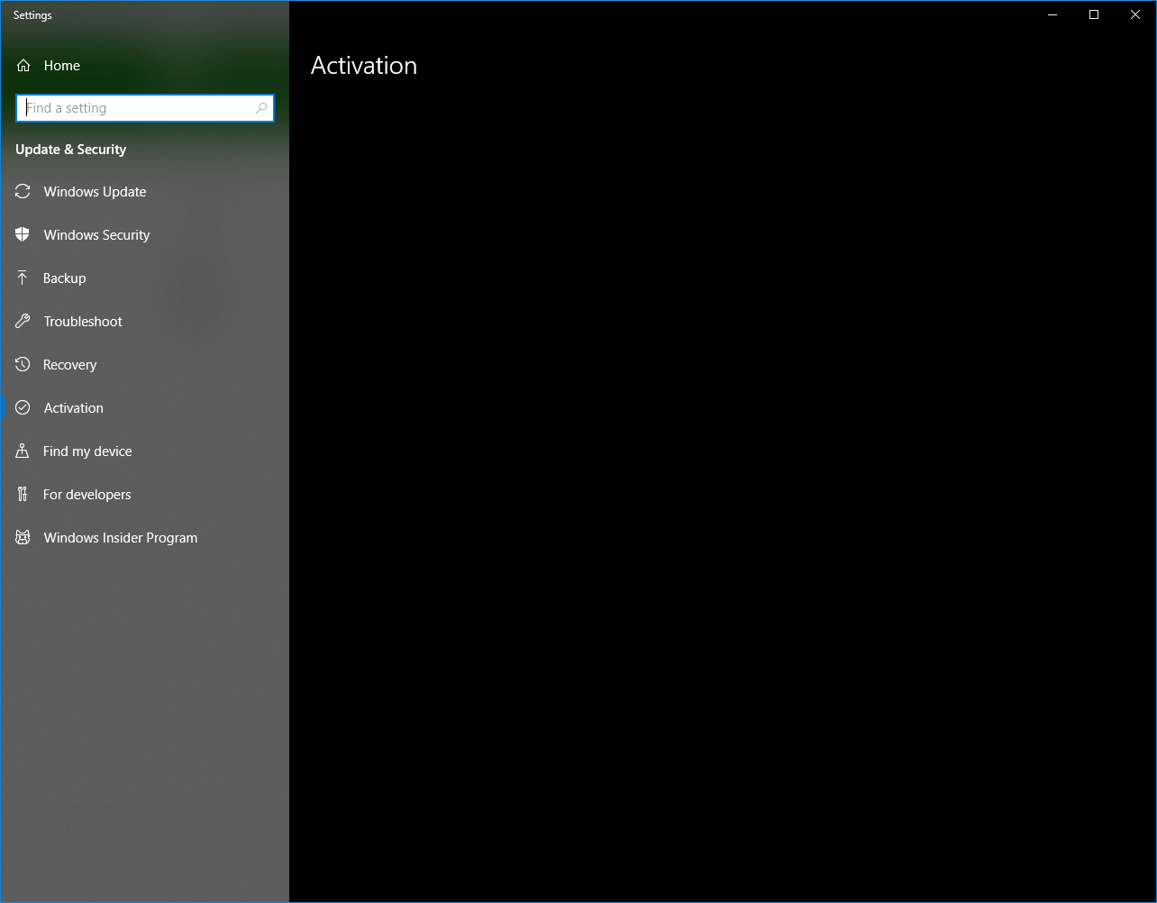 Windows Activation Screen In Settings Is Blank Blue Activation Screen Microsoft Community