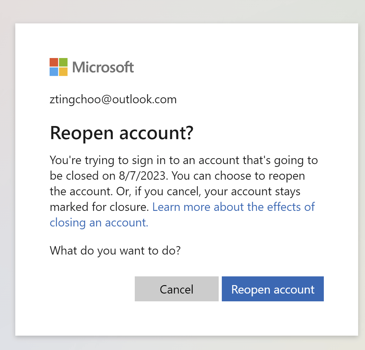 My account was not closed on the given date. Microsoft Community