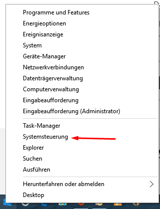 Systemsteuerung in Win 10