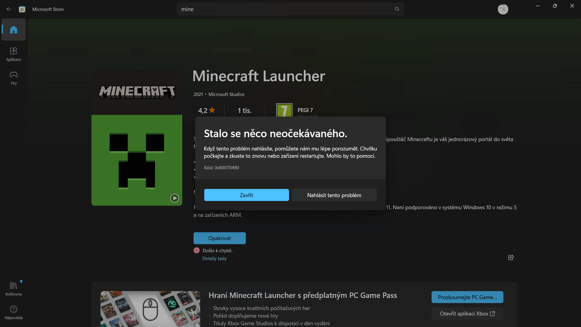 Minecraft Launcher won't install from Microsoft Store