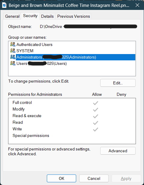 Image of local file permissions