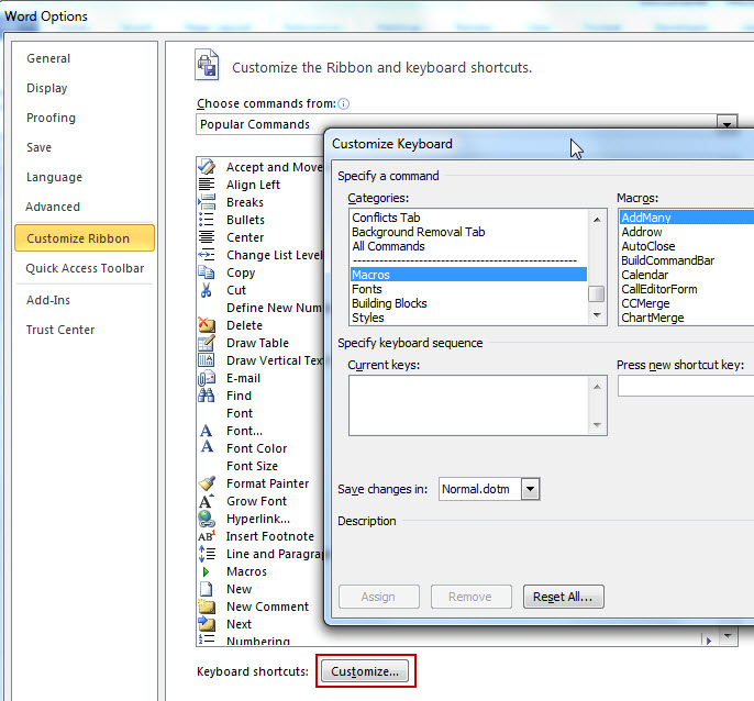 Cant change the keyboard assignment for a macro in Word 2010 ...