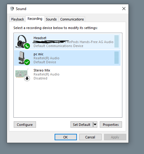 I am not able to see Stereo input device of my Airpods in windows