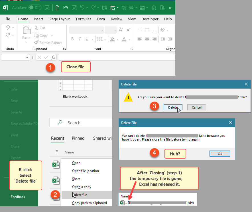 Deleting a closed file within Excel Excel reports it is still