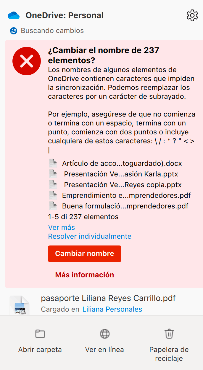 OneDrive no puede remplazar los caracteres inválidos que impiden la -  Microsoft Community