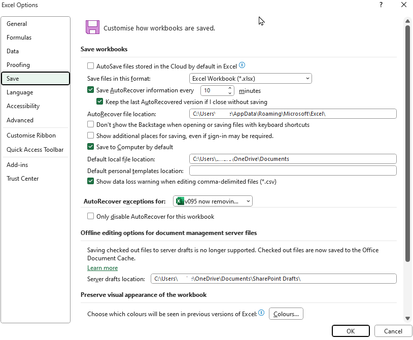 How to stop Excel 365 from saving anything to the document server ...