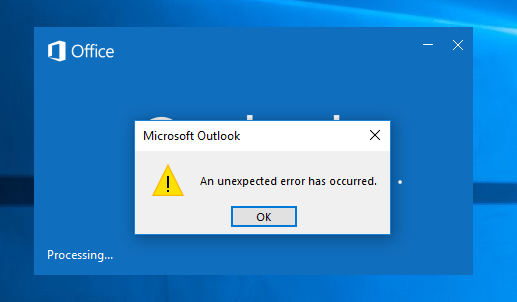 Microsoft Office Outlook An Unexpected Error Has Occurred