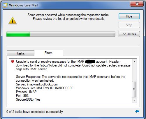 Imap email not responding
