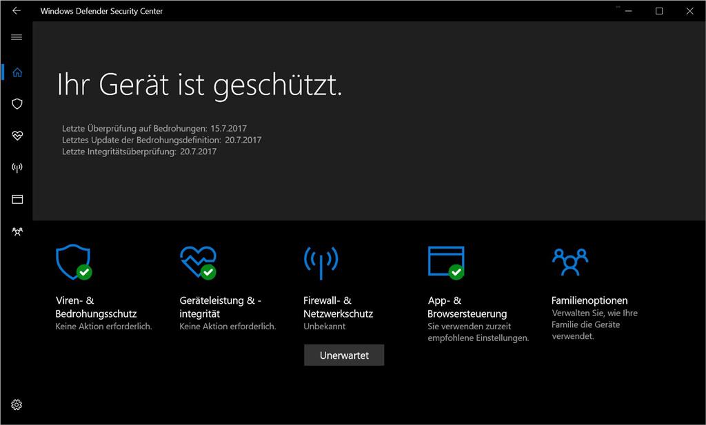 Problem mit Firewall-Status von Windows Defender