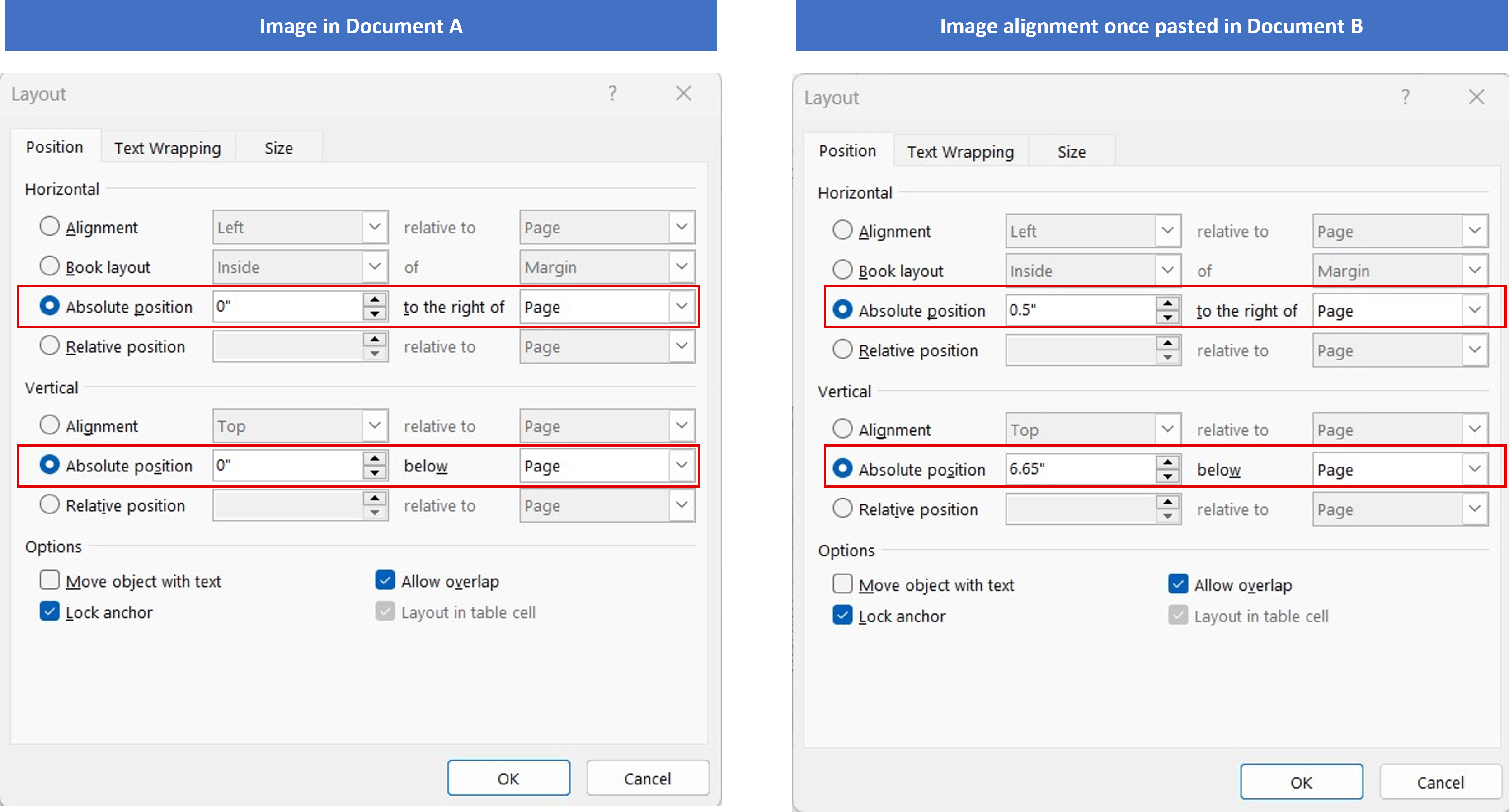 How can I get an image to paste in the same spot from one document ...