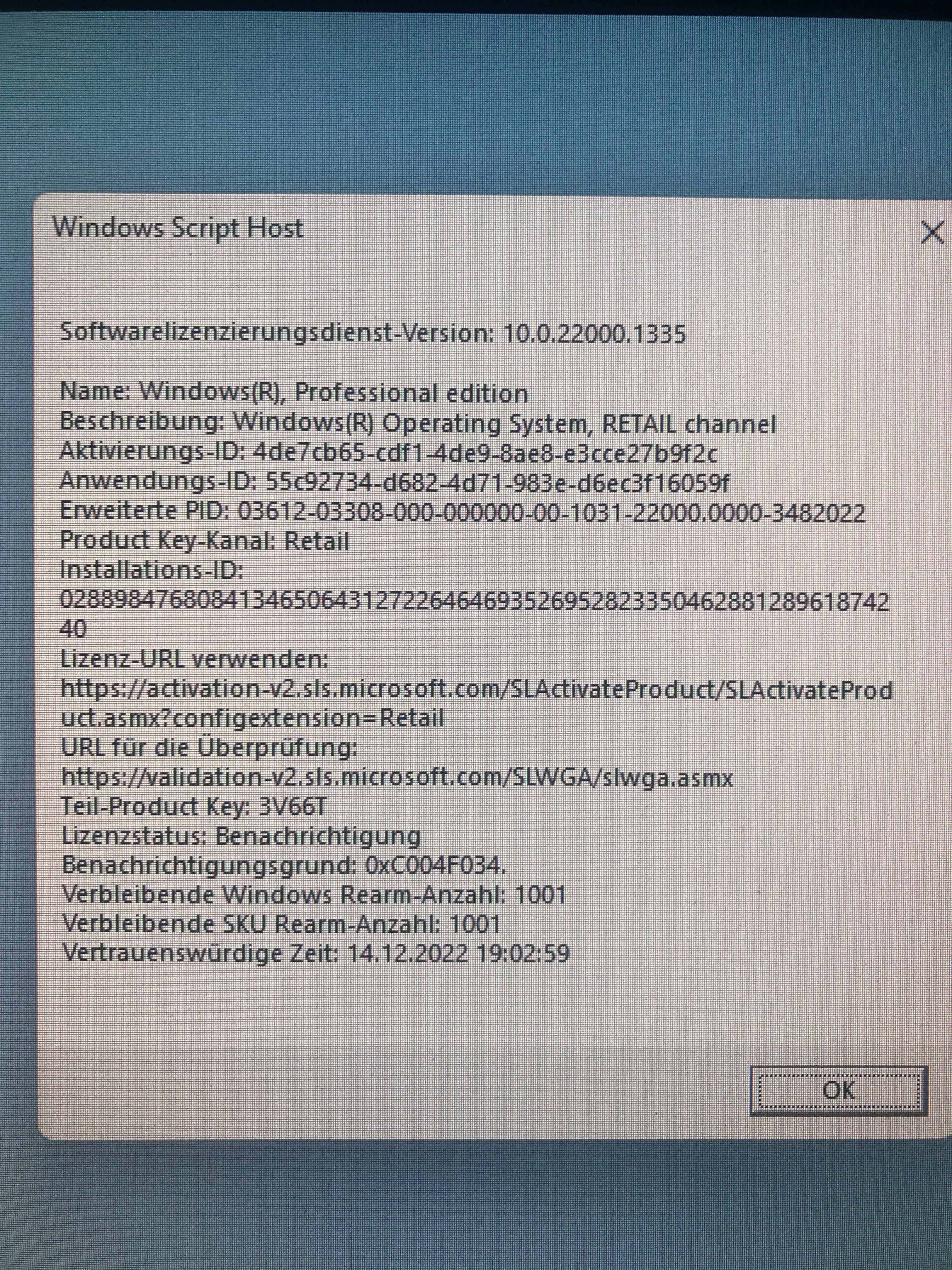 Win11 Pro N Aktivierungs-Key funktioniert nicht auf neuem PC mit vorinstalliertem Win 11 Pro