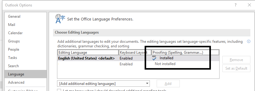 Languages and performance in Outlook (orthographic correction ...