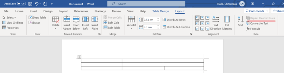 How can I repeat a header row using Word online across pages as