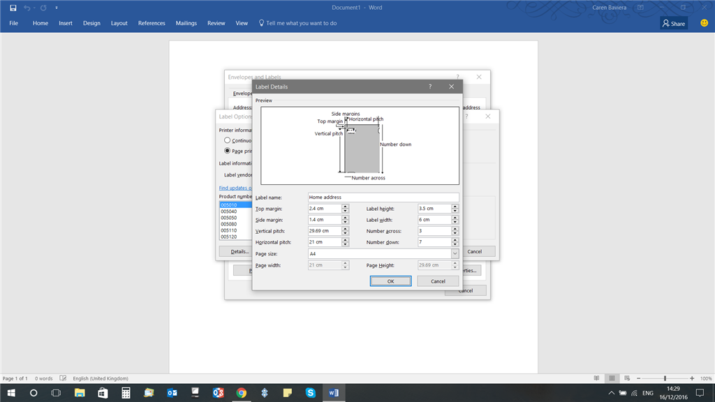 Custom Label Creation With Word 2016 Microsoft Community