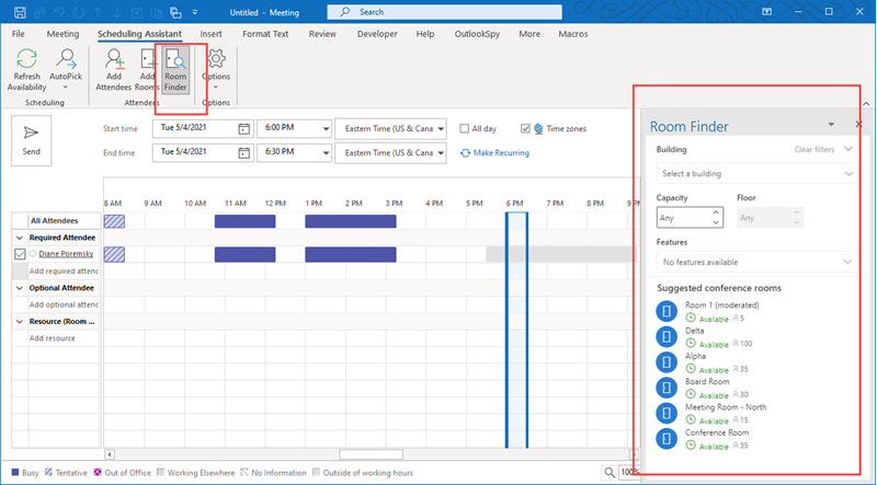 Availability Calendar Missing In Meeting Scheduling Assistant Microsoft Community